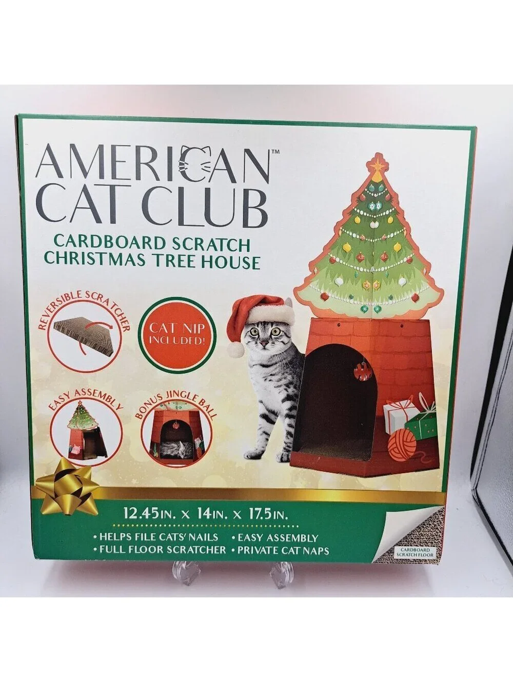American Cat Club Carboard Scratch Holiday Christmas Tree House Size 12x14x17 in